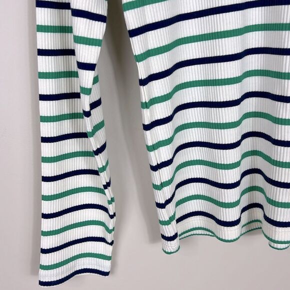 J. Crew Ribbed Turtleneck Top Striped Sailor Gold Buttons Size Medium - Picture 4 of 8